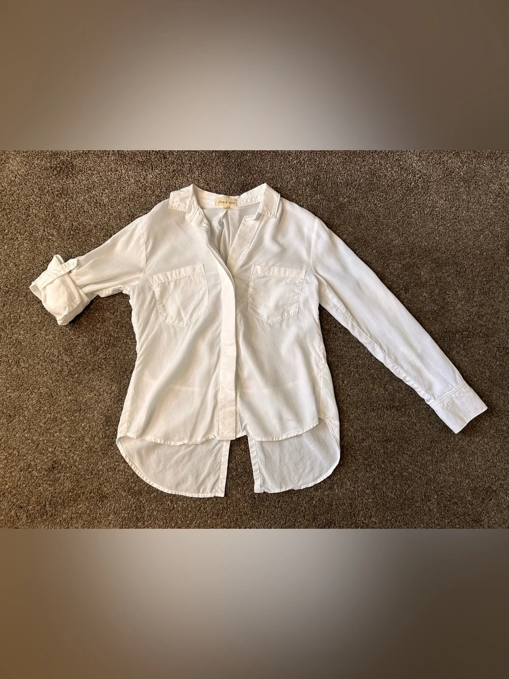 Cloth & Stone Roll Tab Long Sleeve Button Up Shirt White XS Collar Office Career